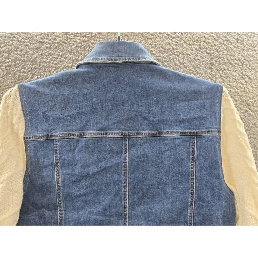 1. State Sweater-Sleeve Denim Jacket Women's M Blue/Ivory Button Closure L/S